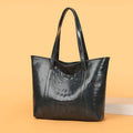 Women's soft PU leather large capacity shoulder bag with crocodile pattern, dark blue colour