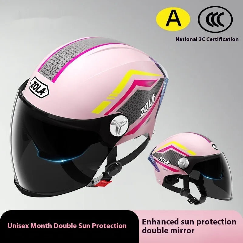 3C certified ABS half helmet for motorcycle sun protection in light brown double mirror colour.