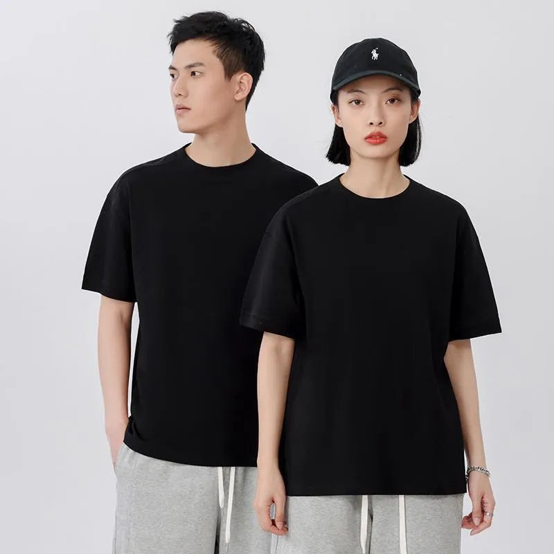 Men's loose fit short sleeve cotton pique t-shirt on a hanger in a choice of colours.
