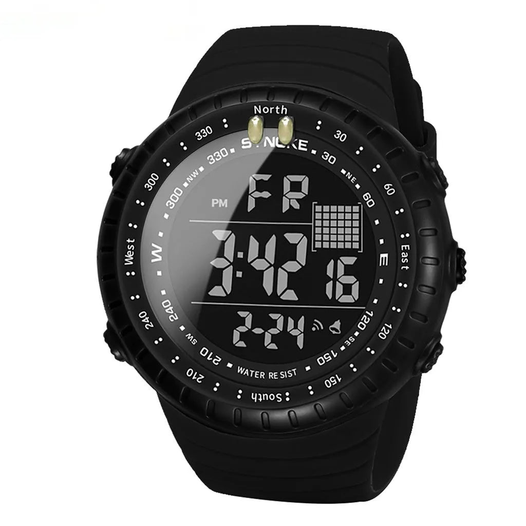 Men's black digital outdoor watch with large dial and WR50M waterproof rating
