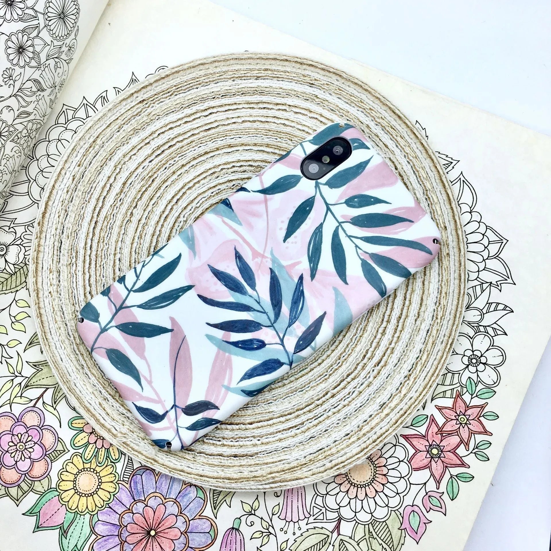 Green and pink painted PC plastic smartphone back cover case for OPPO VIVO and iPhone models