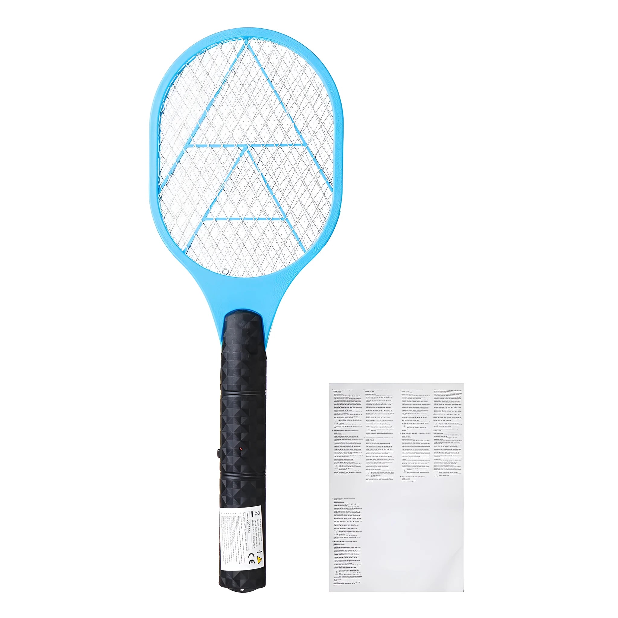 Blue rechargeable electric mosquito swatter with 45cm handle and 16cm mesh grid