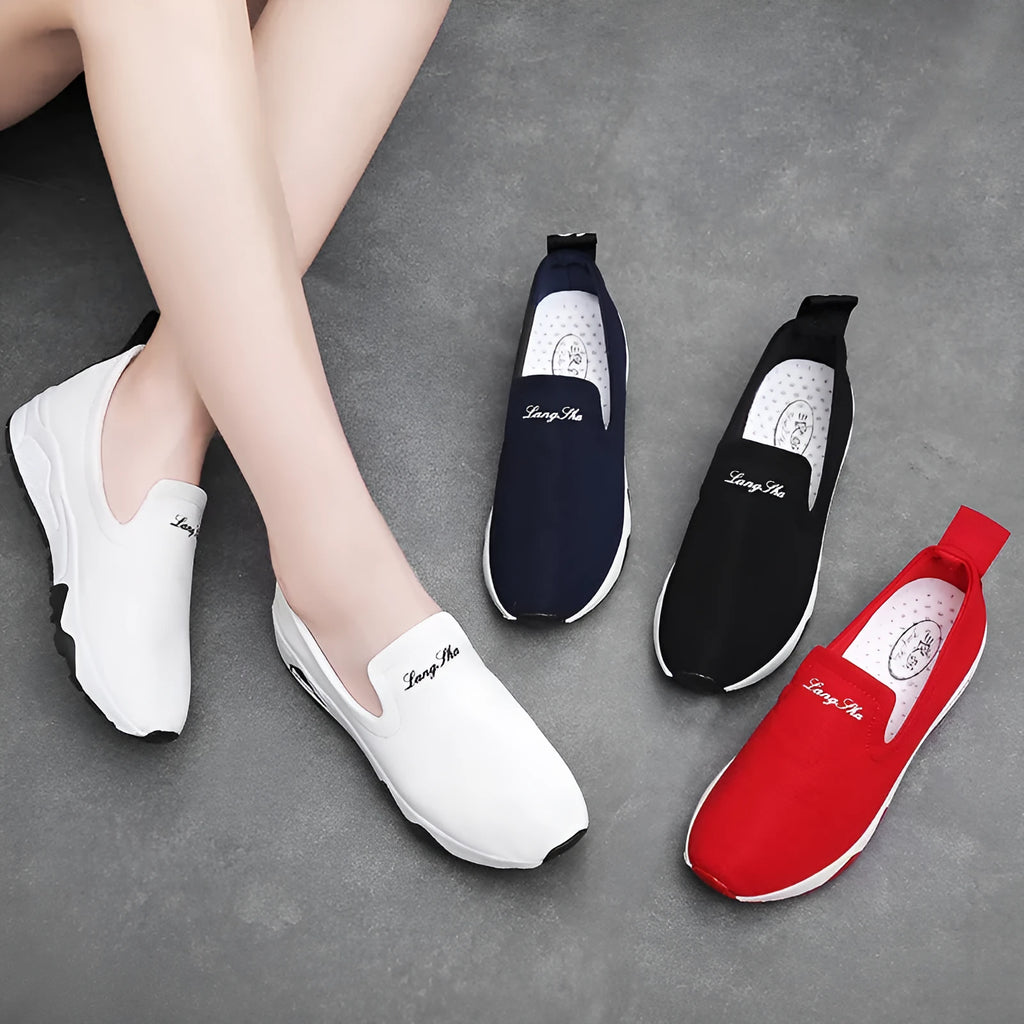 Women canvas shoes with leather toe cap and super high heel in white, blue, red, and black colour options