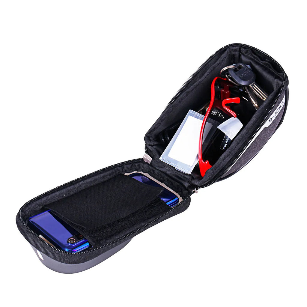 B-SOUL bicycle mobile phone bag with 7-inch touch screen, light barrier design, 18.5 x 9.5 x 8.5 cm, available in red, grey, black, and blue