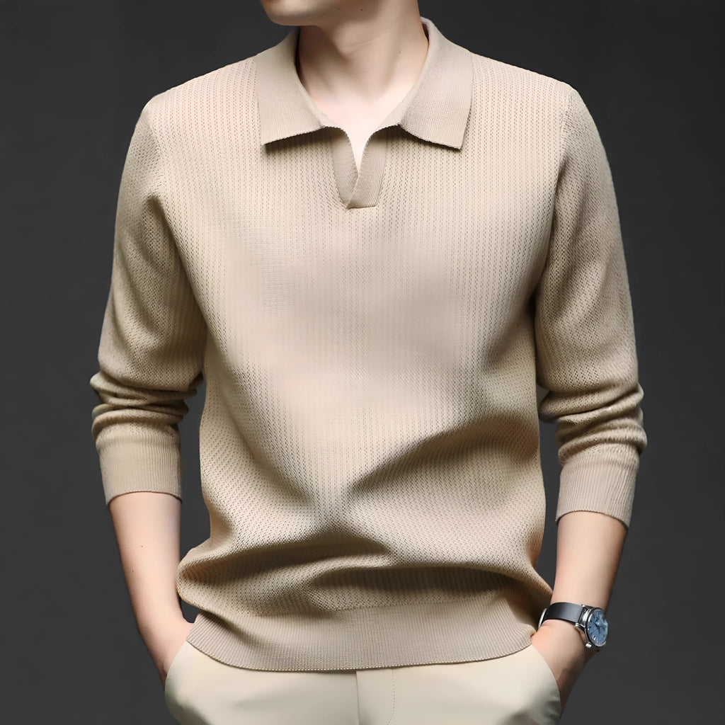 Men's loose pullover sweater in green colour showing casual autumn styling