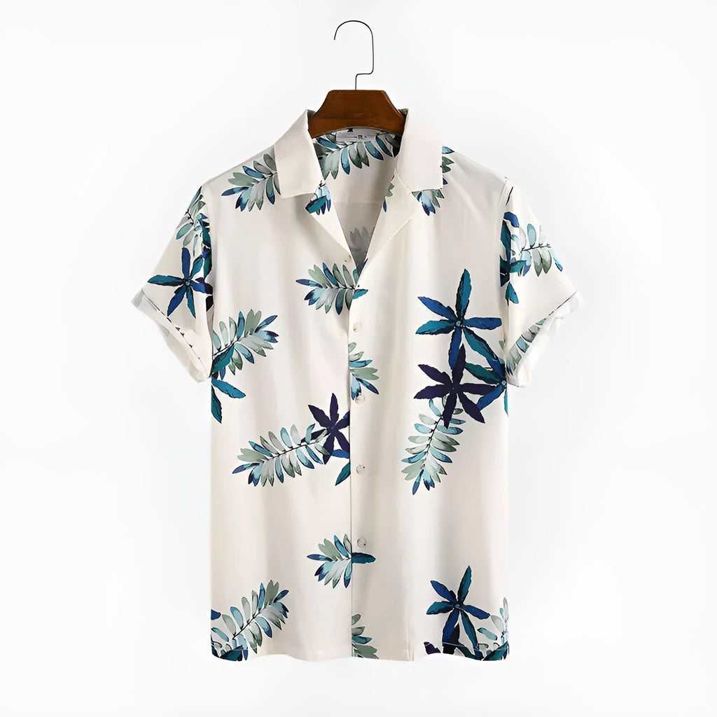 Casual printed shirt cardigan in white with lapel collar and short sleeves, loose fit