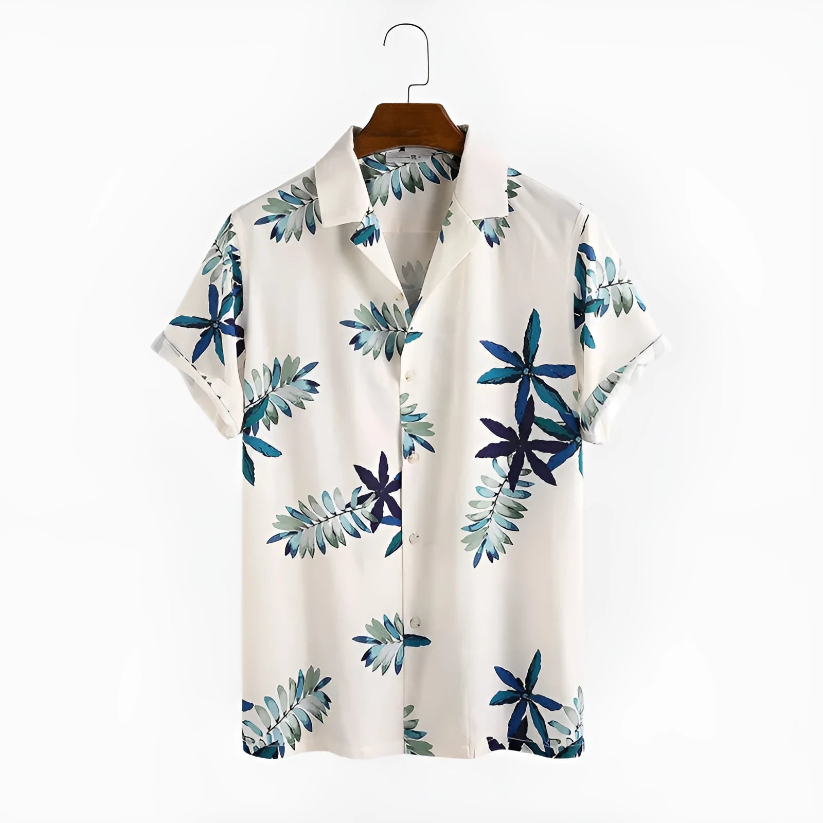 Casual printed shirt cardigan in white with lapel collar and short sleeves, loose fit