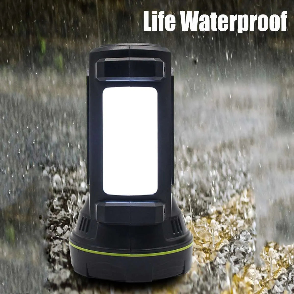 Green rechargeable LED flashlight with USB charging port and waterproof ABS plastic construction