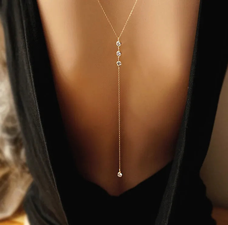 Women's necklace with geometric artificial crystal pendant and plated alloy snake bone chain in gold or silver tone