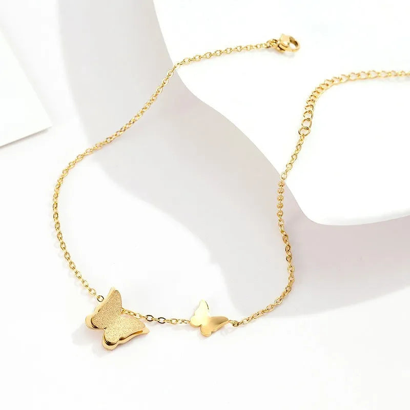 Gold butterfly anklet single chain stainless steel adjustable 21 cm plus 5 cm extension
