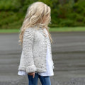 Beige girls' cardigan sweater coat with long sleeves and single-breasted closure