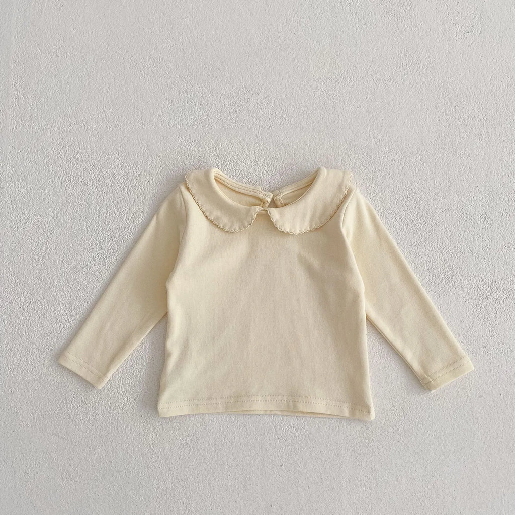 Peter Pan collar long-sleeve top and trousers cotton two-piece children's suit in apricot and mud powder