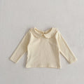 Peter Pan collar long-sleeve top and trousers cotton two-piece children's suit in apricot and mud powder