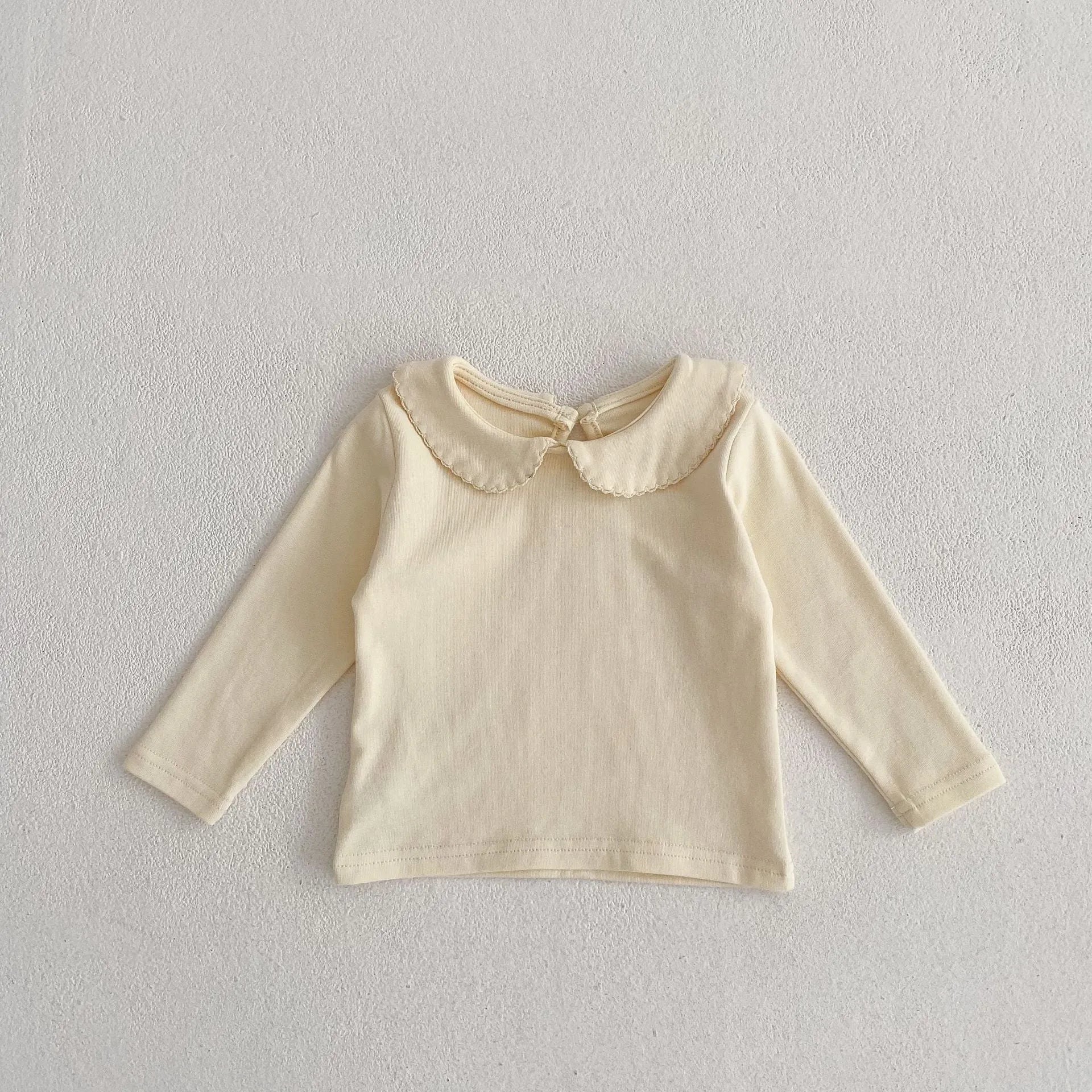 Peter Pan collar long-sleeve top and trousers cotton two-piece children's suit in apricot and mud powder
