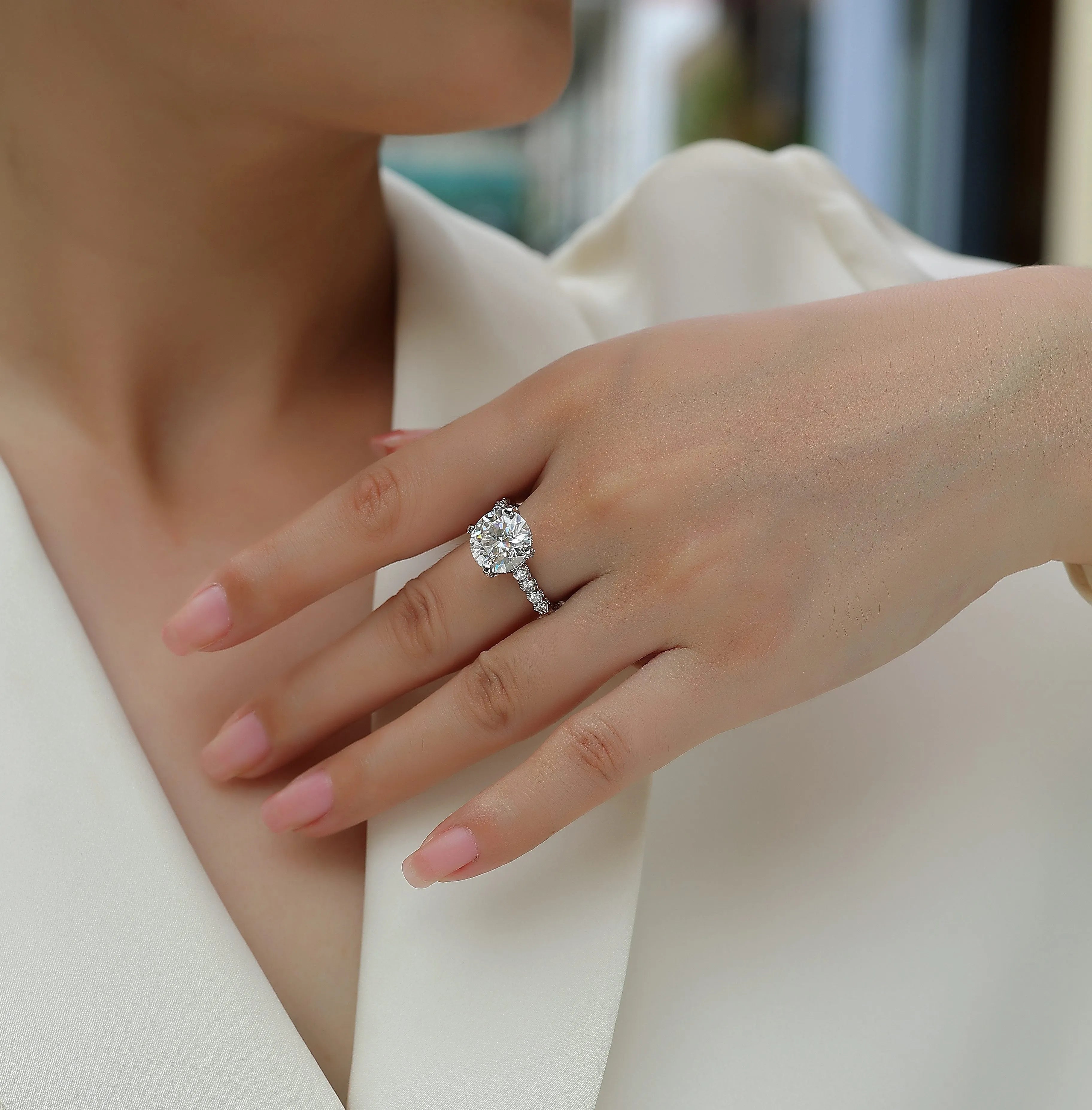 5-carat moissanite wedding ring set S925 silver platinum plating ring sizes 5 to 9 gift box