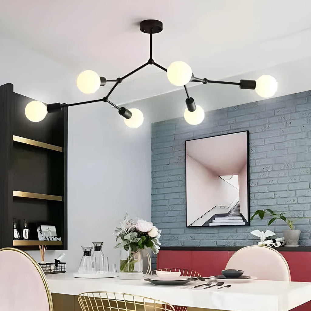 A Nordic-style iron chandelier ceiling lamp with multiple light heads, shown in a black finish.