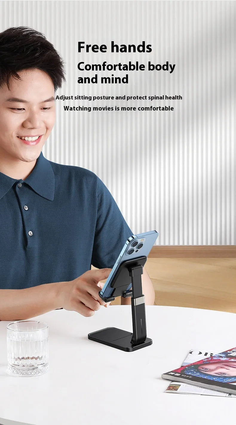 Black foldable PC ABS desktop phone bracket for 4-7.2 inch devices with lifting stand