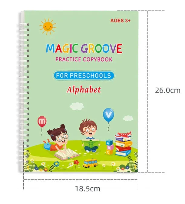 Children's English handwriting practice book with groove technology, pen, and ten replacement tips