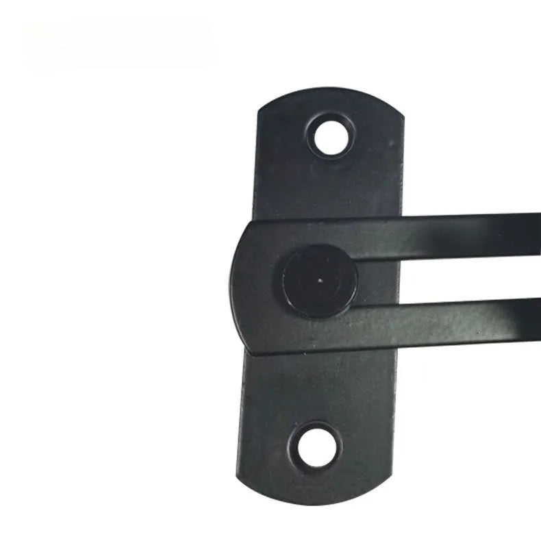 Black carbon steel sliding door hasp lock with a 90-degree buckle and flat shackle for barn doors.