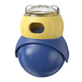 Morandi yellow and blue plastic tumbler owl cat puzzle feeder toy.