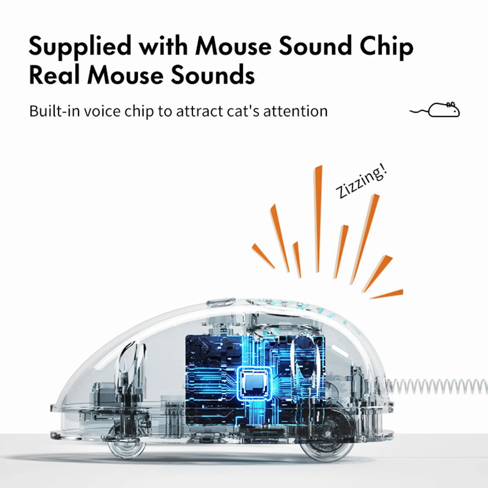 Electronic motion cat toy with mouse design and feather component in blue colour