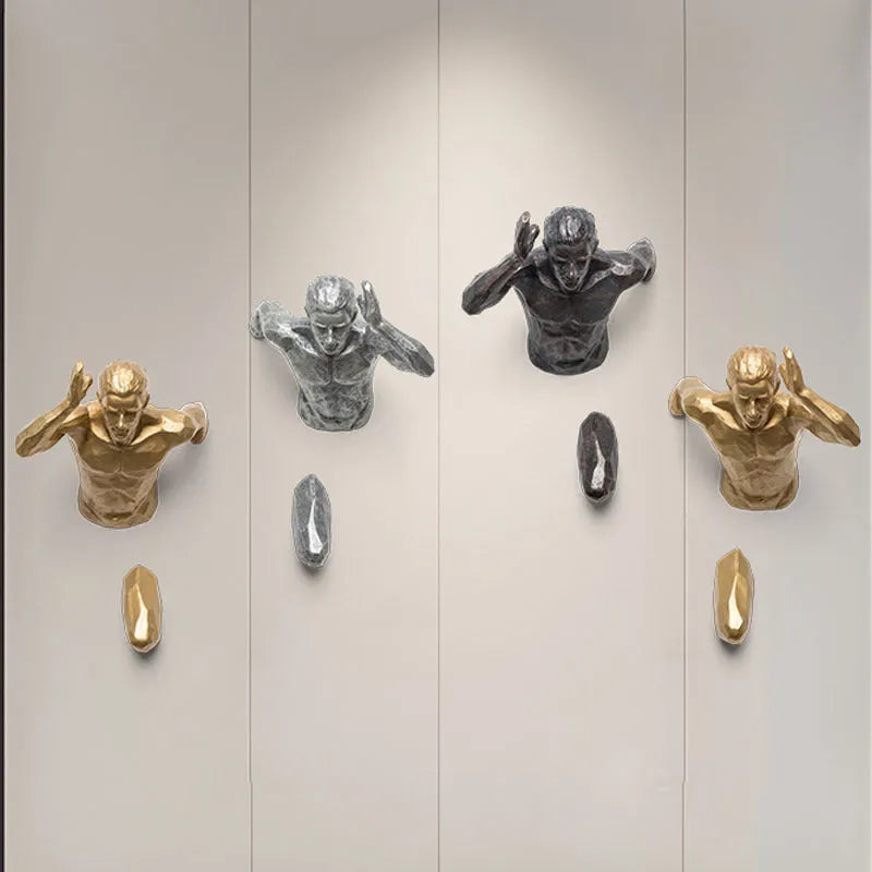 Modern resin character wall hanging in a choice of left or right facing design with copper, gold, or silver finish.