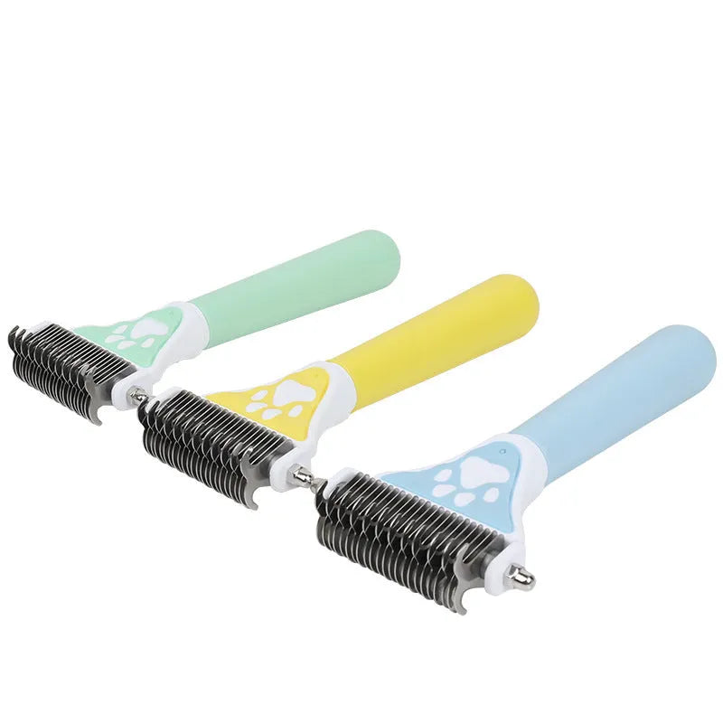 Pet grooming comb for knot untying float hair cleaning in green yellow plastic metal with comb x1