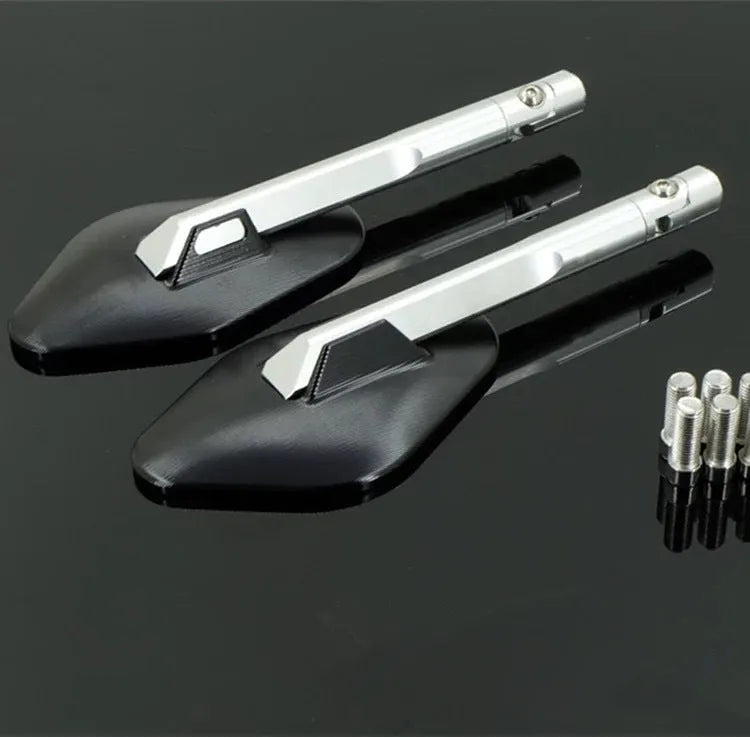 CNC aluminium alloy motorcycle rearview mirror in black on bike handlebar
