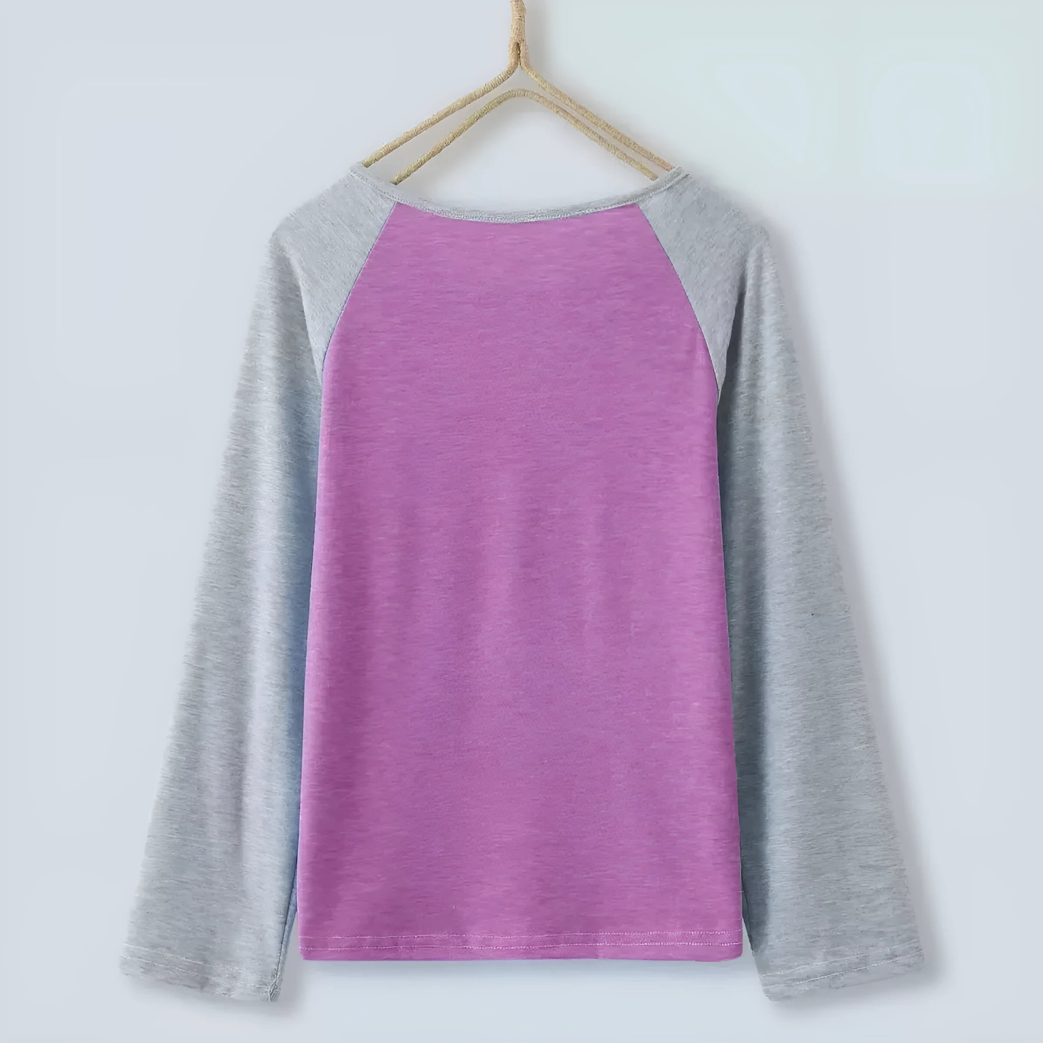 Women's half sleeve round neck T-shirt in natural coloured cotton, contrast waist, long sleeves