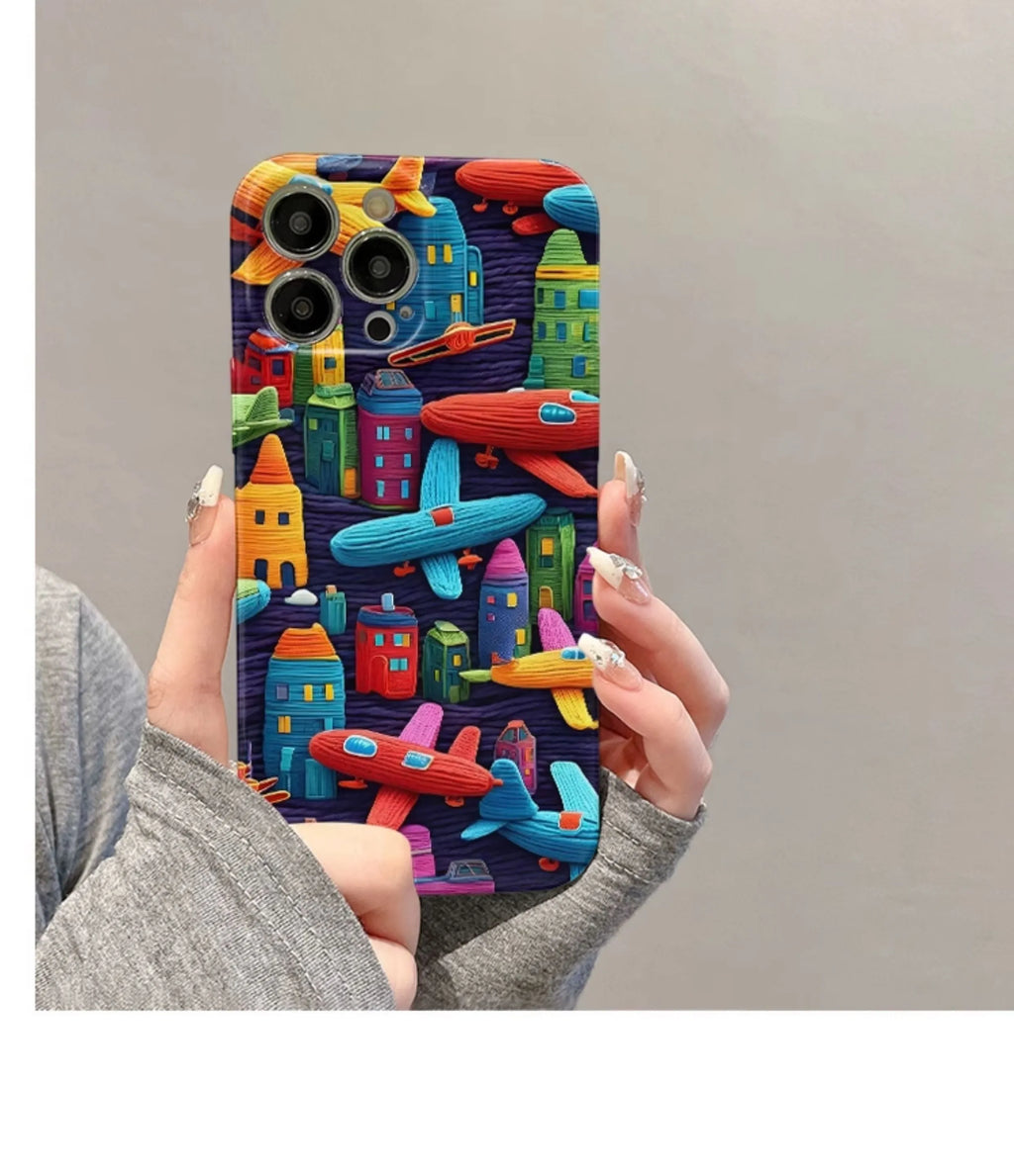 Oil painting minimalist airplane print TPU phone case back cover with fall protection for iPhone