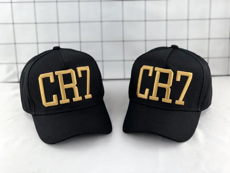 CR7 black cotton baseball cap with big curling brim and high top crown