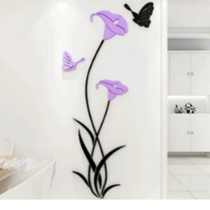 Lily shape 3D acrylic wall sticker in pink, shown in large size with right orientation