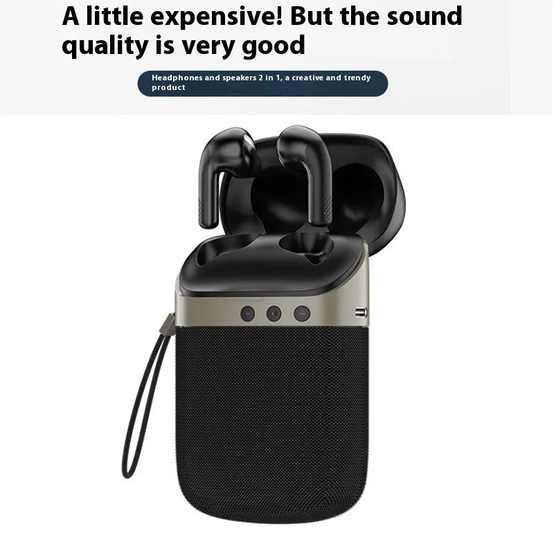 Two-in-one Bluetooth headset and speaker in-ear wireless device in black with USB charging