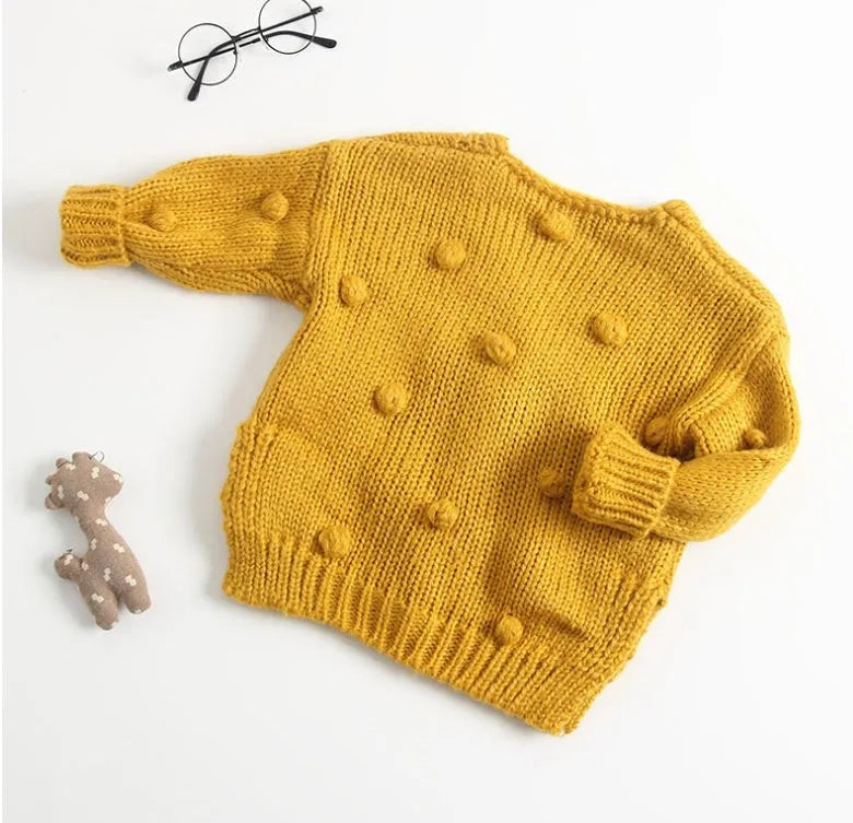 Baby girl sweater in brown, pink, and yellow knit pullover for toddlers 73-100cm