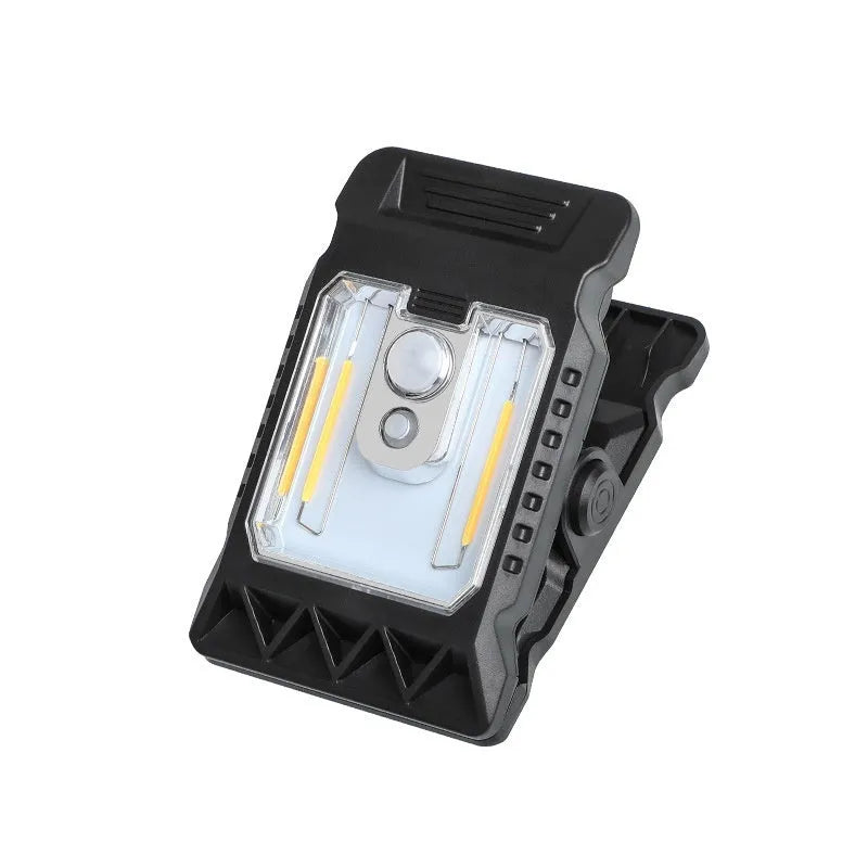 Compact black ABS clip lamp with motion sensor for automatic lighting in workshops.