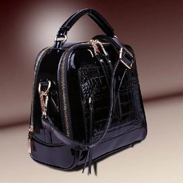 PU leather shell crossbody shoulder bag, 22cm high, 26cm wide, 13cm deep, in black, blue, purple, rose red, wine red or yellow
