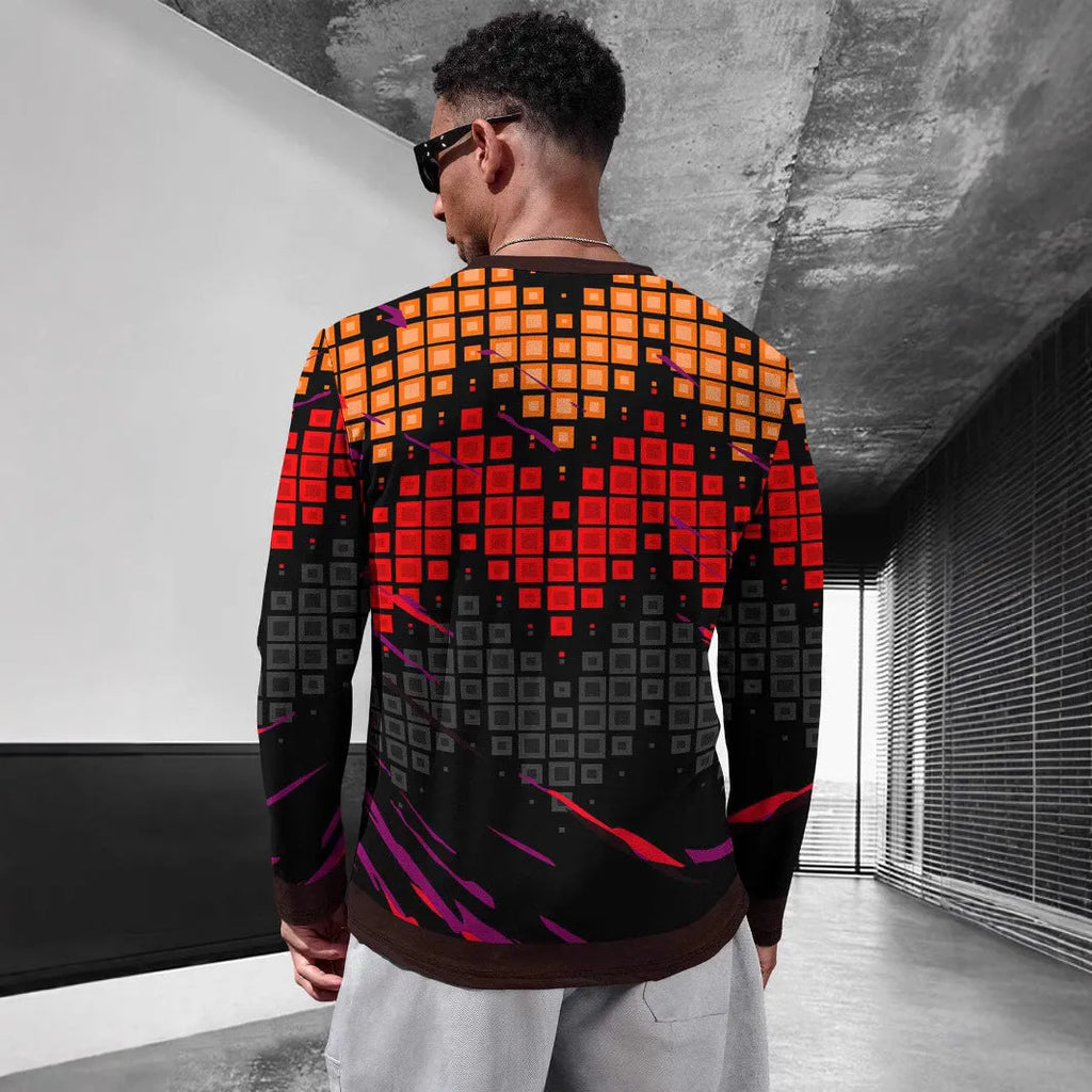 Man wearing a simple long sleeve round neck milk silk pullover in a casual setting.