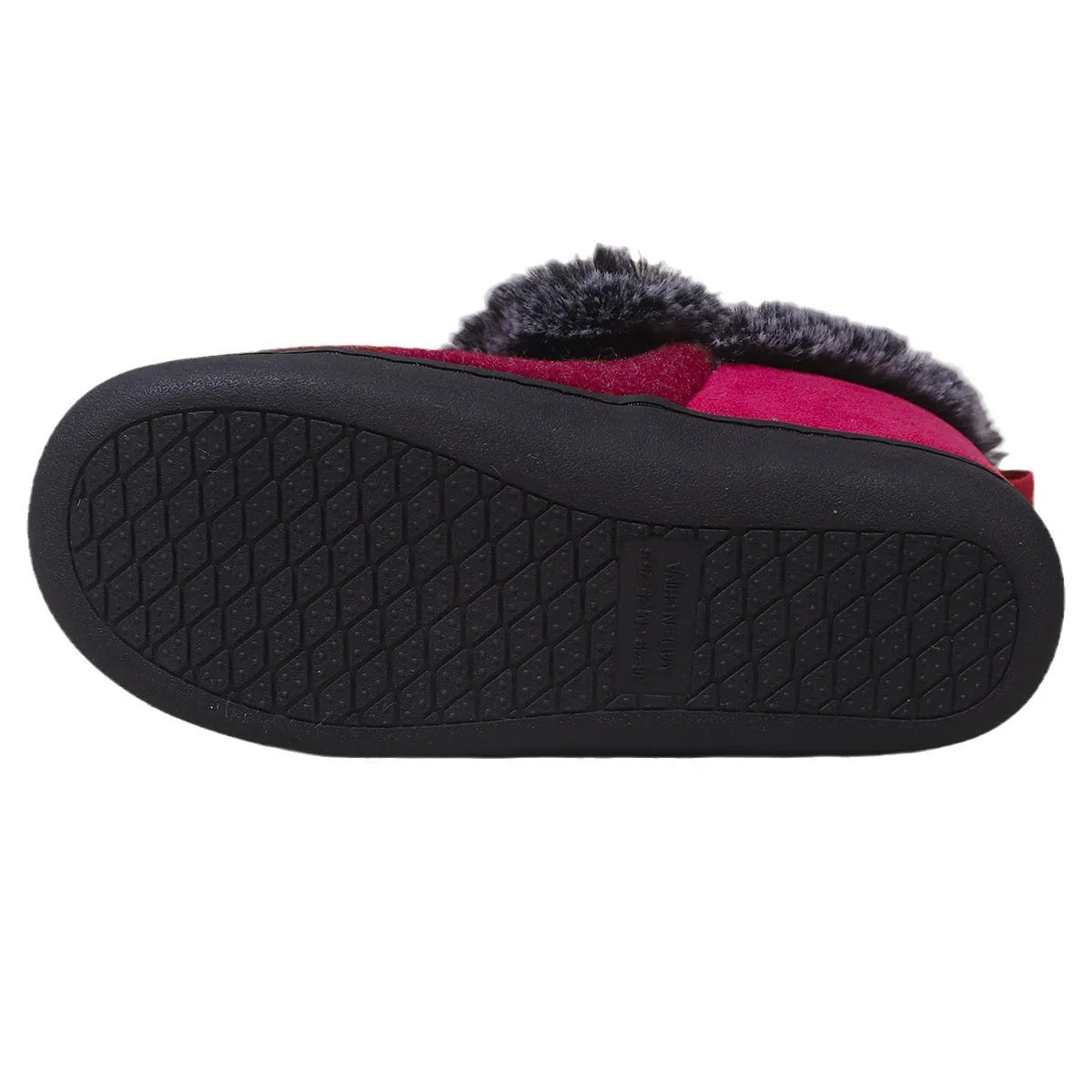 Wine red felt fur collar memory foam indoor slippers with synthetic leather upper