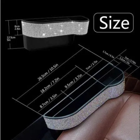 Diamond-studded car seat storage box in white, made from ABS and microfiber leather, 26.2cm x 12.5cm, for GM models