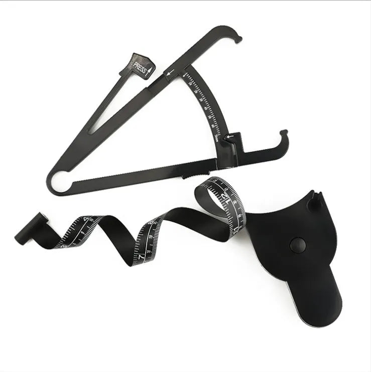 Black digital body fat skinfold caliper made of ABS plastic with a display and measurement arms.
