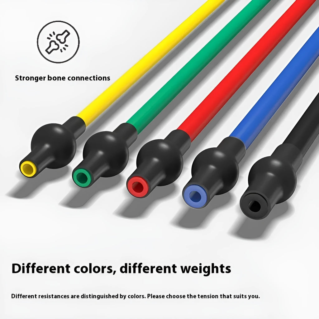 Adjustable chest expander with TPE resistance bands in five colour-coded tension levels for strength training