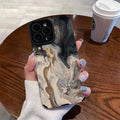 Black and white marble pattern phone case with leather texture for Apple iPhone, slim protective cover