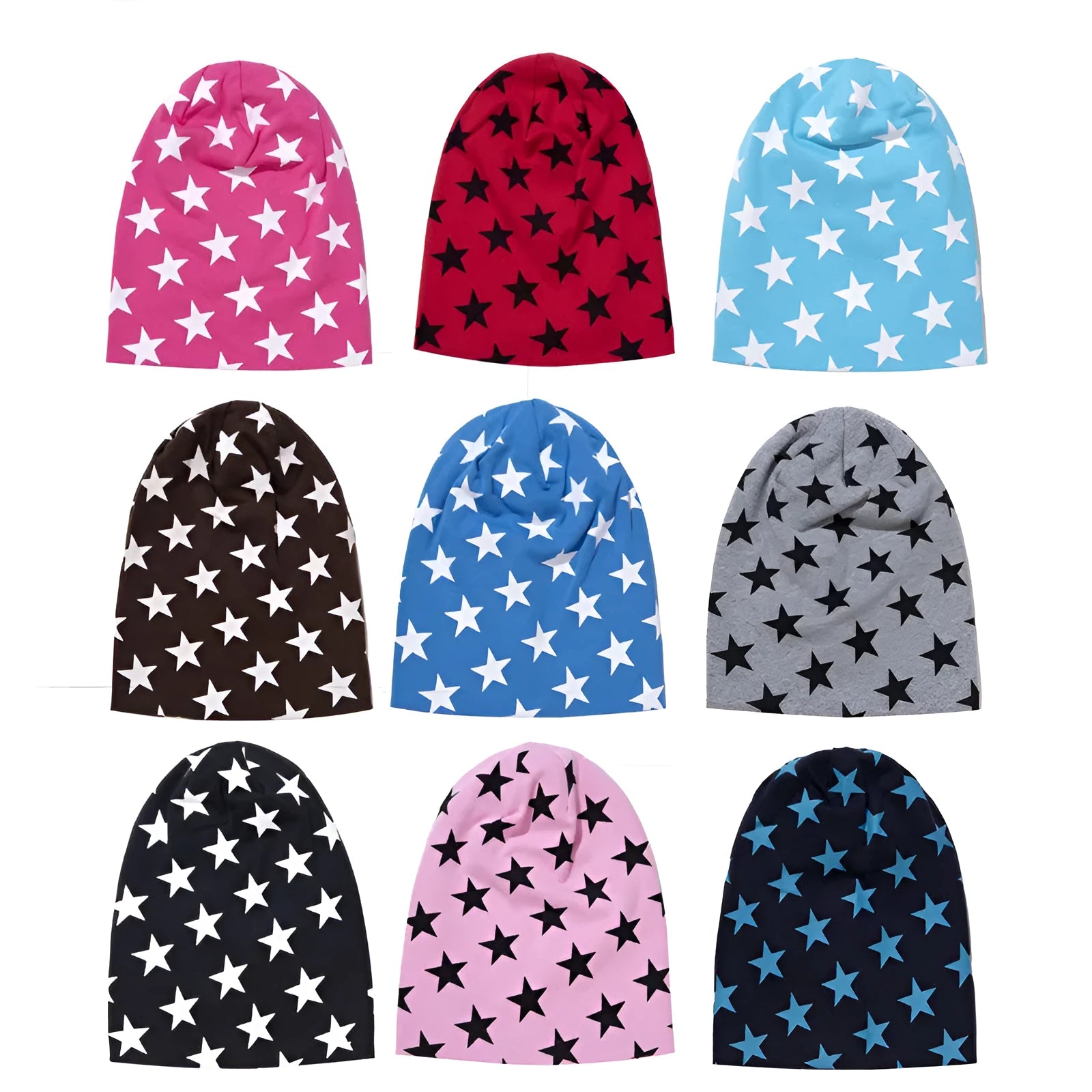 Little star pattern infant hexagonal cap in blue cotton knit, breathable winter beanie for babies