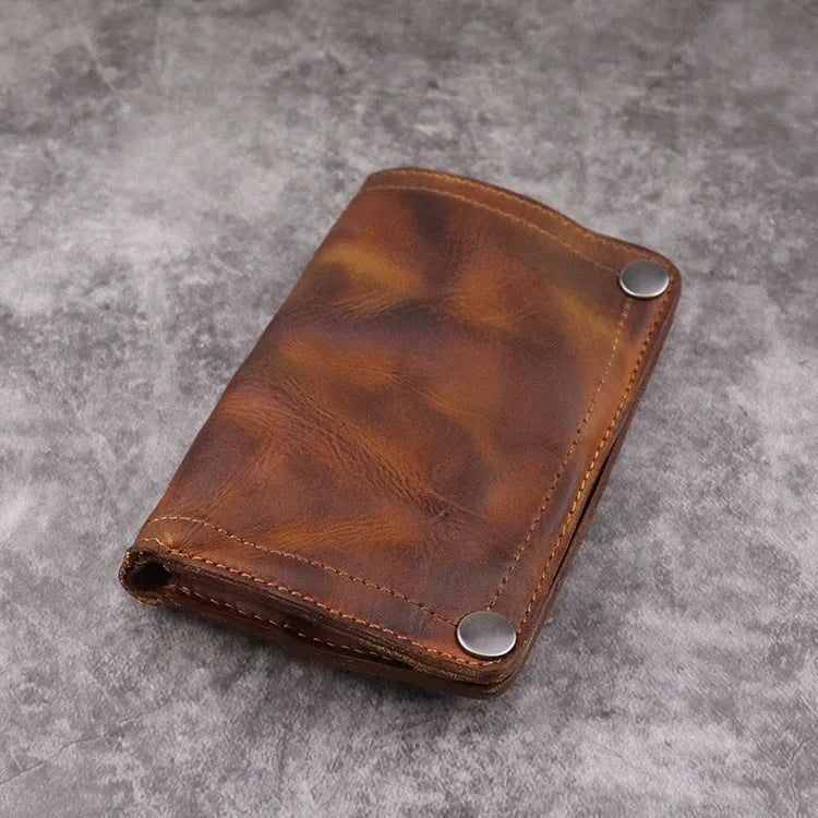 Men's retro style long vertical wallet in genuine cowhide leather with multiple card slots and compartments