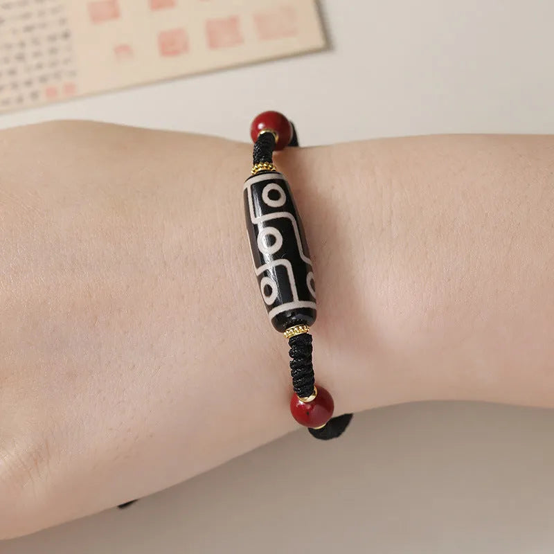 Men's adjustable Tibetan agate dzi bead bracelet with couple style design and traditional patterning