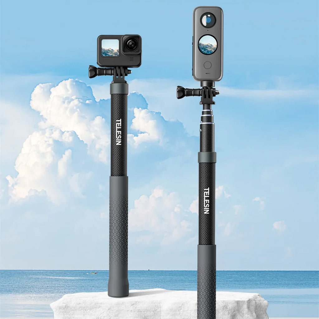 120cm carbon fibre selfie stick for GoPro12 and Insta360 with aluminium alloy and silica gel