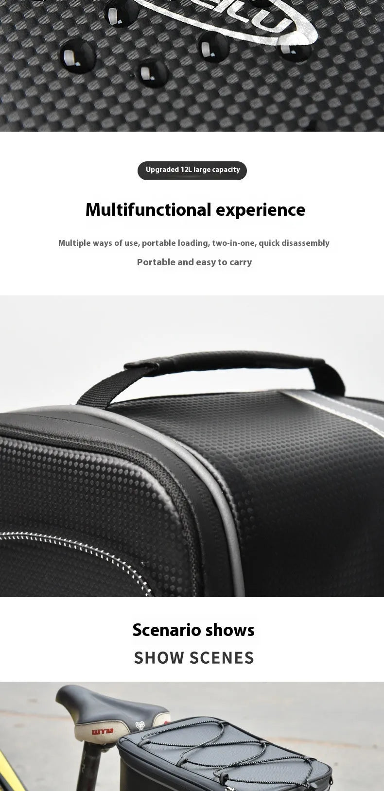 Black waterproof 12 litre PU leather car boot bag for bicycle equipment transport