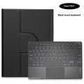 Acrylic rotating Bluetooth keyboard case with pen slot for iPad in black, showing keyboard and protective cover