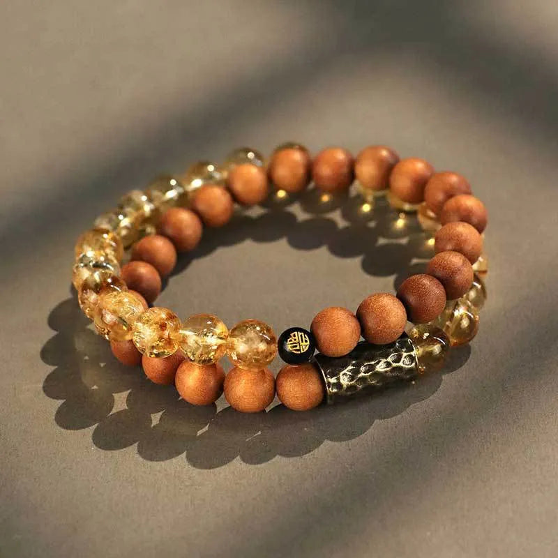 Manual processed crystal double ring bracelet in retro unisex style with three colour options
