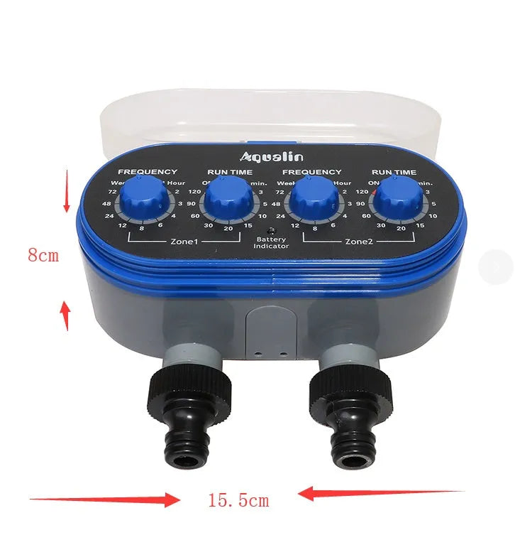 Intelligent irrigation automatic watering device with dual timer display and battery compartment